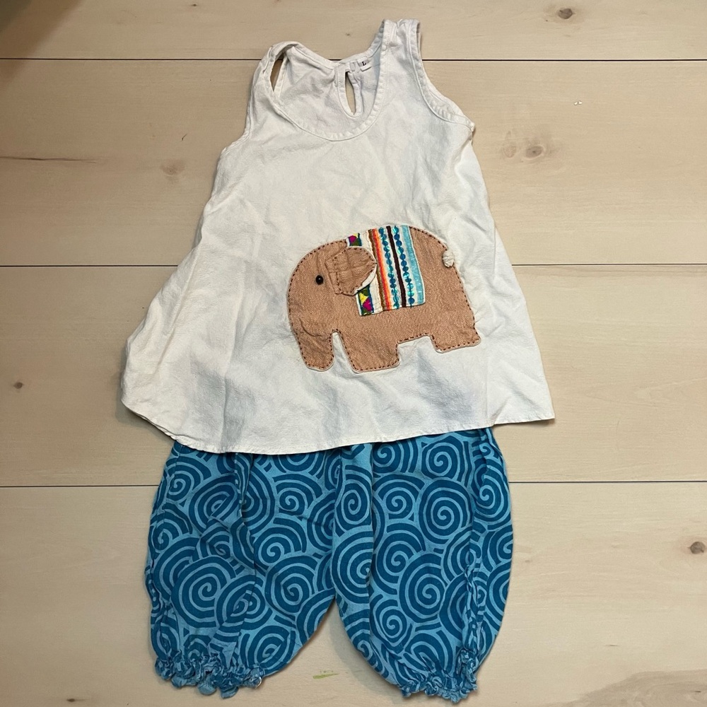 Kids elephant tank top blue pants summer wear made in Thailand